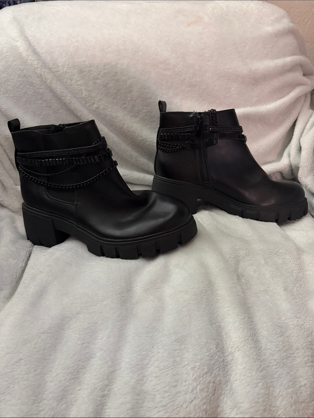 torrid Black Chunky Lug Heel Ankle Boots with Braided Straps